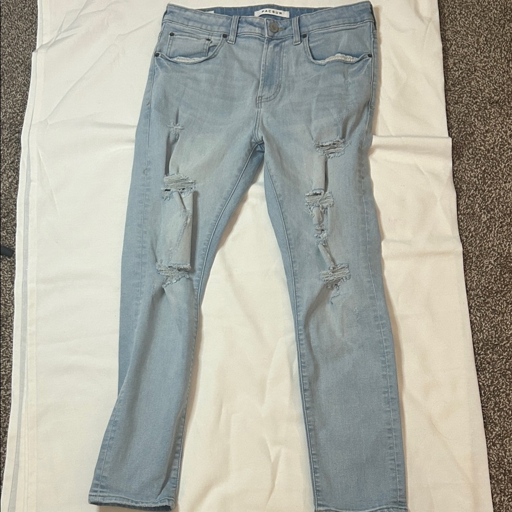 🇺🇸 Men’s slim taper PacSun Light Blue Distressed Ripped Skinny Jeans
